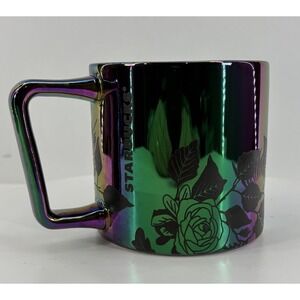 Starbucks Mug Fall 2020 Black Rainbow Rose Oil Slick Iridescent Ceramic‎ 14 oz